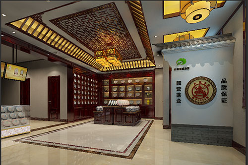东方古朴典雅的中式茶叶店大堂设计效果图