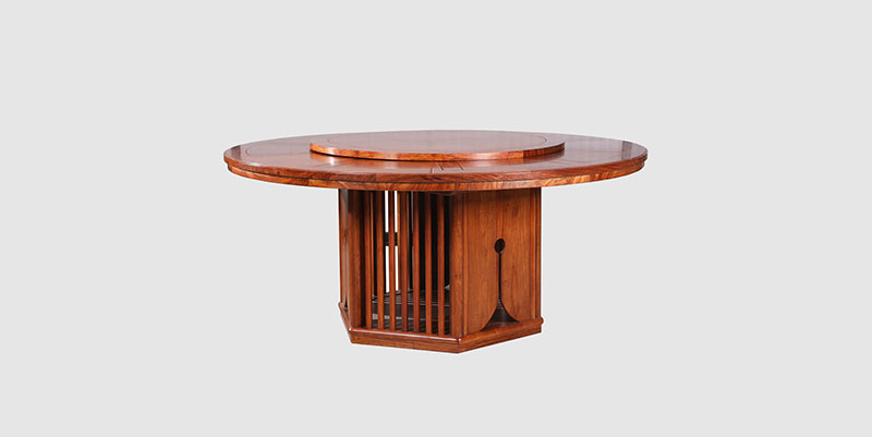 东方中式餐厅装修天地圆台餐桌红木家具效果图